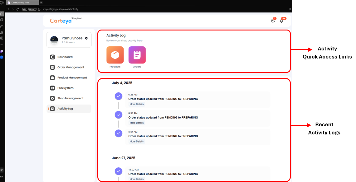 Carteja Web Activity Log