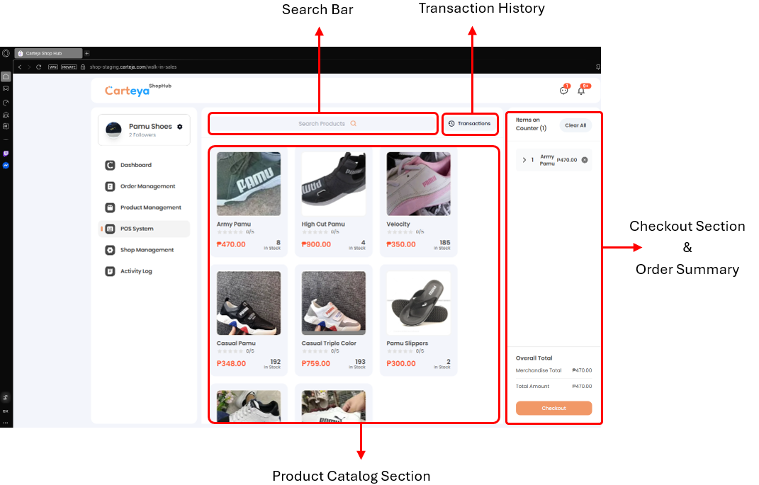 Carteja Web POS System Page